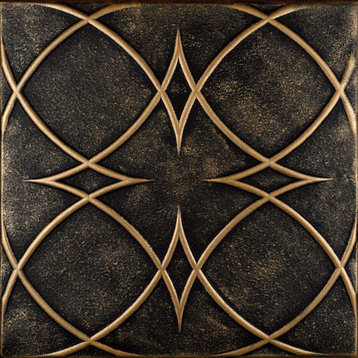 Circles and Stars, Styrofoam Ceiling Tile, 20"x20", #R82,  Black Brass