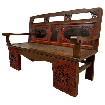 Consigned Antique Chinese Carved Wedding Bench, Love Seat