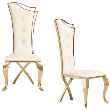 Bonnie Modern Beige Velvet and Champagne Gold Dining Chair, Set of 2