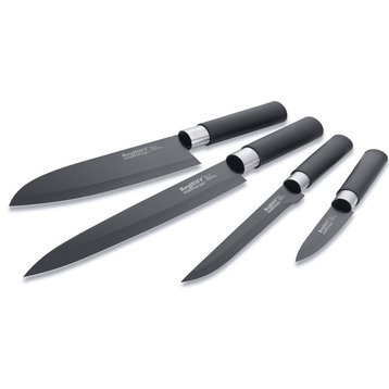 Essentials 4pcs Ceramic Coated Knife Set,  Black