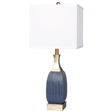 Vertically Ribbed Antique Brass Table Lamp - Blue, Antique Brass