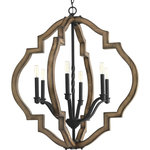 Progress Lighting - Progress Lighting Spicewood 6-Light Chandelier - The statement-making six-light Spicewood pendant features a rich, solid wood surrounded in a classic quatrefoil pattern. Wrought iron metal fittings in a Gilded Iron finish are paired with a distressed pine frame to complement rustic and reclaimed design styles.