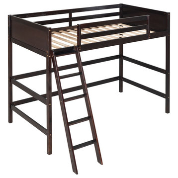 Gewnee Solid Wood Twin Size Loft Bed with Ladder in Espresso