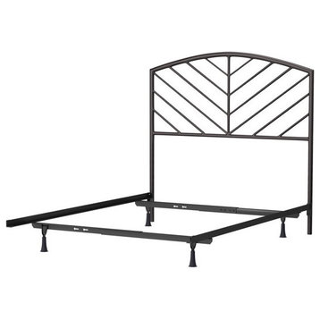 Modern Bed Frame, Metal Construction With Herringbone Style Headboard, Queen