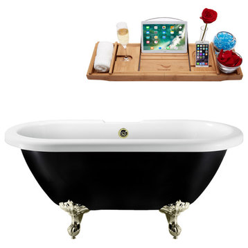 59" Streamline N1120BNK-BNK Clawfoot Tub and Tray With External Drain