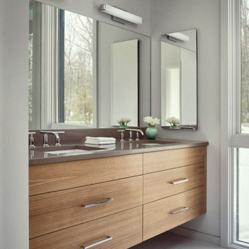 Green Camp - Modern, Custom Bathroom with Double Vanity