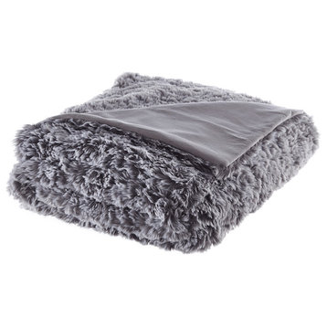 Gray Knitted PolYester Solid Color Plush Throw Blanket