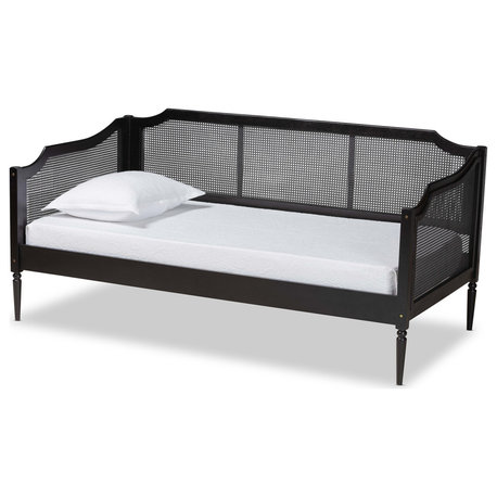 Hancock Mid-Century Charcoal Finished Wood and Synthetic Rattan Twin Size Daybed