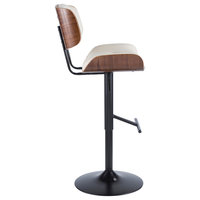 LumiSource Lombardi Adjustable Barstool, Walnut and Cream