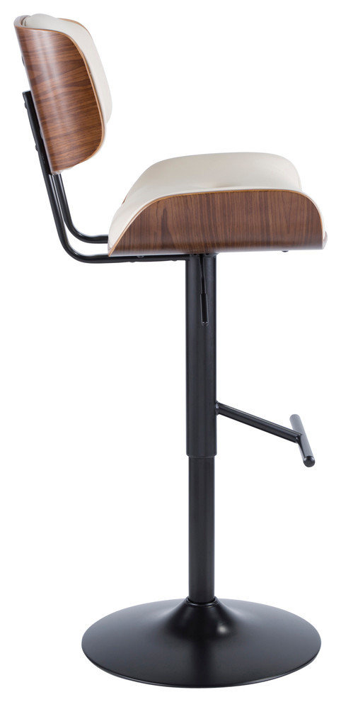 LumiSource Lombardi Adjustable Barstool, Walnut and Cream