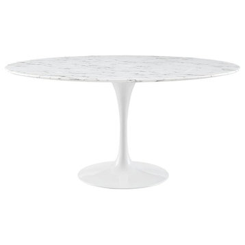 Hawthorne Collection 60" Round Faux Marble Top Dining Table in White