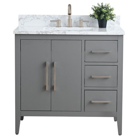 Vanity Art Bathroom Vanity With Sink, Cashmere Gray, 36", Single Sink, Brushed Nickel