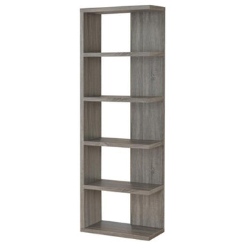 5-Tier Semi-Backless Bookcase, Weathered Gray