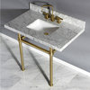 36X22 Marble Vanity Top w/Brass Console Legs, Carrara Marble/Brushed Brass