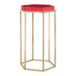 Worlds Away Red Lacquer/Brass Elsa Table - Dining Tables