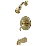 Kingston Brass - Kingston Brass Pressure Balanced Tub and Shower Faucet, Polished Brass - The single-handle tub and shower faucet from NuFrench features an elegant ergonomic-designed handle with a long cylindrical shower head and water spout (diverter included). Adopted from the early European style, the NuFrench look makes a bold statement with its sturdy build and long-lasting use.