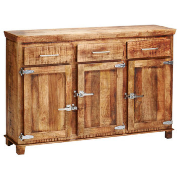 58" Reclaimed Wood Rustic Sideboard Cabinet 3 Drawers 3 Doors Icebox Lock
