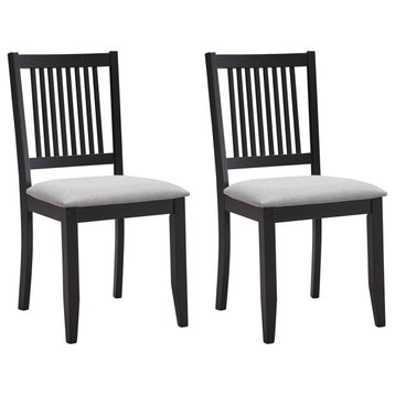 Set of 2 Slat Back Cushioned Seat Wood Chairs, Black