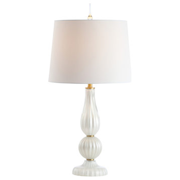 Maddie 28" Glass, Metal LED Table Lamp, White Pearl