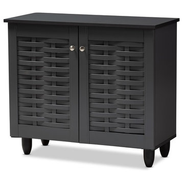 Modern & Contemporary Dark Gray 2-Door Wooden Entryway Shoe Storage Cabinet