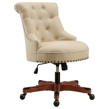 Linon Sinclair Wood Upholstered Adjustable Office Chair in Beige