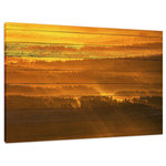 Pi Photography Wall Art and Fine Art - Faux Wood Golden Mist Valley - Hills & Mountain Range Canvas Prints, 12" X 16" - Faux Wood Golden Mist Valley - Hills & Mountain Range - Rural / Country Style / Rustic / Landscape / Nature Photograph Canvas Wall Art Print - Artwork - Wall Decor