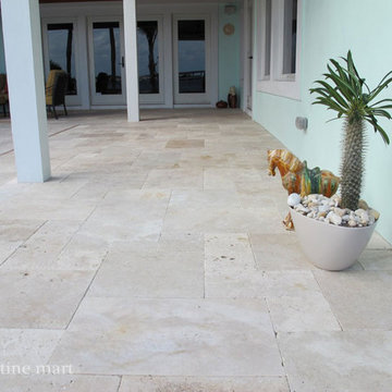 Ivory Tumbled Travertine Pool Deck Tiles and Pavers