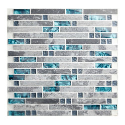 Stone sea glass blue gray marble striped interlocking kitchen tile backsplash - Products