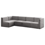 Meridian Furniture - Quincy Velvet Upholstered 5-Piece L-Shaped Modular Sectional, Grey - Show them all that less is more with the minimalist look of this Quincy velvet cloud-like comfort modular sectional. This elegant chair features a simple design that's all about comfort and modern style. The soft grey velvet upholstery is sleek to the touch, and the back of the unit features deep horizontal channel tufting for a look that wows. Because this is a modular seating option, you can pair it easily with other items in the Quincy collection to create a look you love. Latches underneath make it easy to mix and match items from the collection.