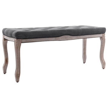 vidaXL Bench Dining Bench Upholstered Hall Bench Linen Solid Wood Dark Gray