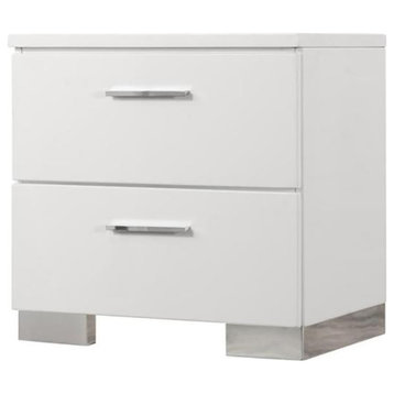 Wood Nightstand with 2 Drawers, Glossy White