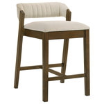 Armen Living - Landyn  Wood and Fabric Barstool, Ecru, 30" Bar Height - Sleek lines and cozy comfort come together in the Landyn Barstool Collection, a modern seating solution designed to elevate your kitchen, dining, or entertainment area. Featuring a spacious rectangular seat, these stools are available in both counter and bar heights to suit your setup. Upholstered in soft, textured fabric in shades like sophisticated gray or warm ecru, the seats offer a refined look with inviting comfort.