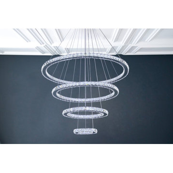 4-Light Modern LED Crystal Chandelier Hanging Pendant Light, Transparent
