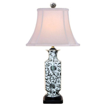 Beautiful Black and White Tapestry Vase, Porcelain Table Lamp, 24"