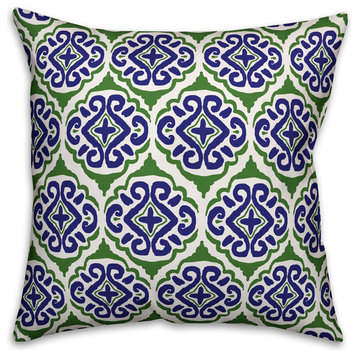 Blue and Green Geometric Print 18"x18" Outdoor Throw Pillow