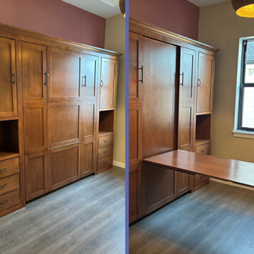 Shaker Queen Murphy Wall Bed with Hidden Fold Down Panel Desk