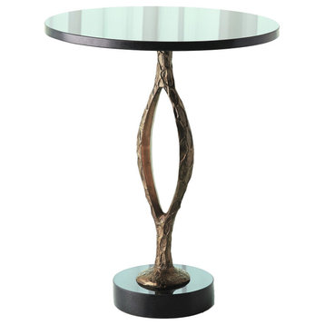 Modern Industrial Style Textured Metal Accent Table Round Gold Black Granite