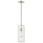 Livex Lighting - Glenbrook 1 Light Brushed Nickel Pendant - The stunning dimension of the Glenbrook single light pendant makes this contemporary design a modern home lighting choice. The open design of the brushed nickel finish cage shade allows an easy flow of light to shine over a kitchen setting.