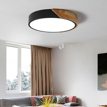 Modern Minimalist LED Drum Shaped Wood & Metal & Acrylic Small Flush Mount Ceili
