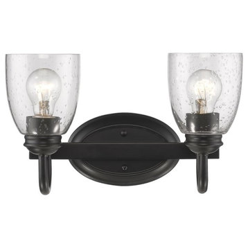 Parrish 2-Light Bath Vanity, Black With Seeded Glass