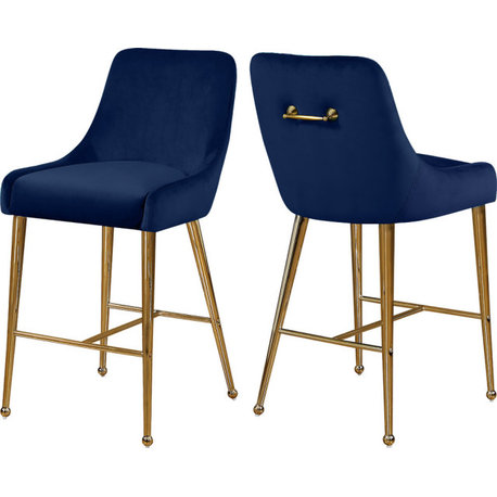 Owen Velvet Upholstered Stool (Set of 2), Navy