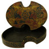 Chinese Distressed Yellow Lacquer Oval Phoenix Graphic Box Hcs4724