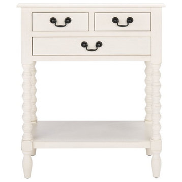 Athena 3 Drawer Console Table Distressed White/- Safavieh