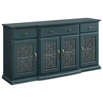 Transitional Sideboard, Drawers & Cabinet Doors With Fretwork Detail, Dark Teal