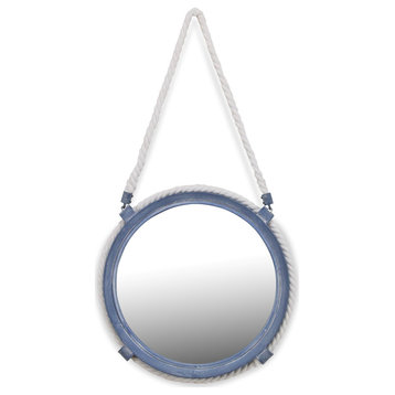 Metal Blue Mirror, Rope Hanger, 12.5"