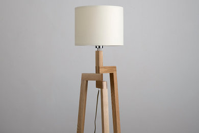 Scandinavian Wooden Tripod Table Lamp with Coloured Shade