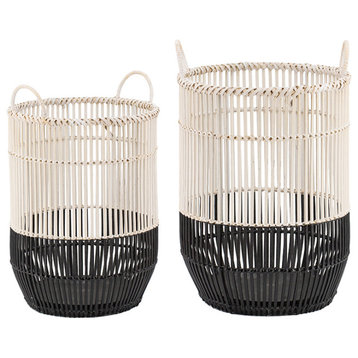 Iron & Bamboo Baskets Set Of 2