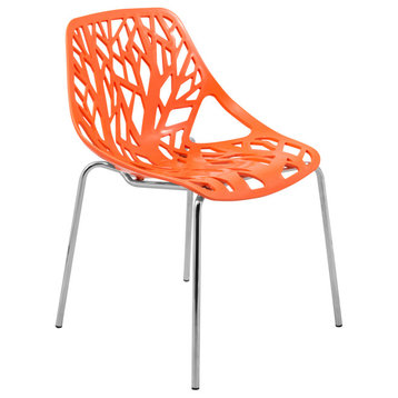 LeisureMod Modern Asbury Dining Chair With Chromed Legs Orange