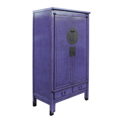 Chinese Distressed Purple Tall Wedding Armoire Wardrobe TV Cabinet - Accent Chests And Cabinets