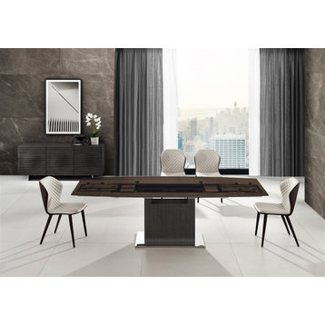 Olivia Manual Dining Table with Gray Oak Base and Smoked Top